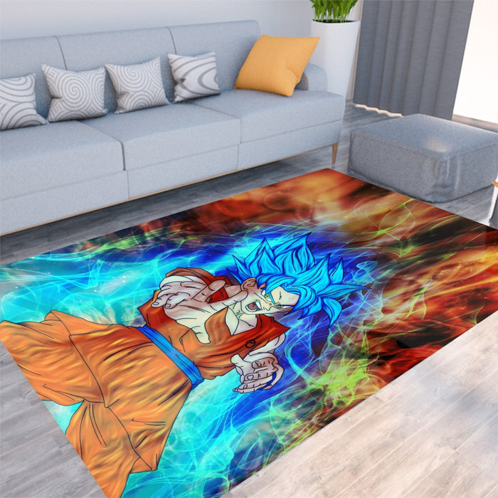 DBZ Goku Super Saiyan God Blue SSGSS Power Aura Fire Theme Design Rug