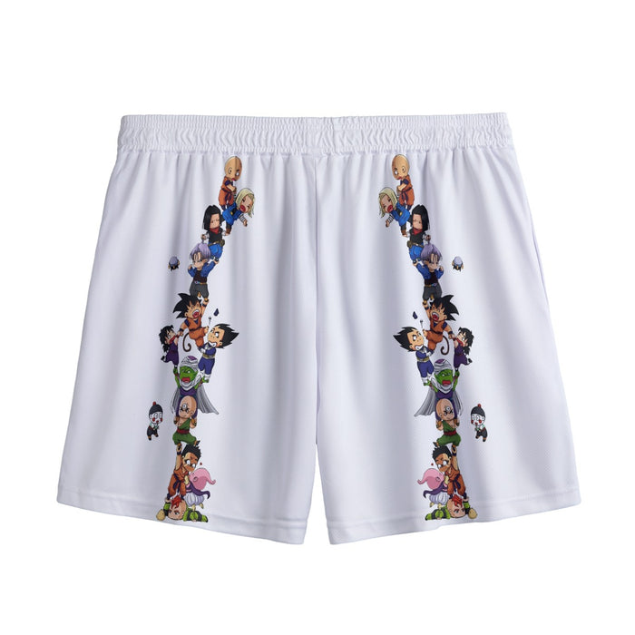 Dragon Ball Z Cute Adorable Chibi DBZ Characters White Mesh Shorts