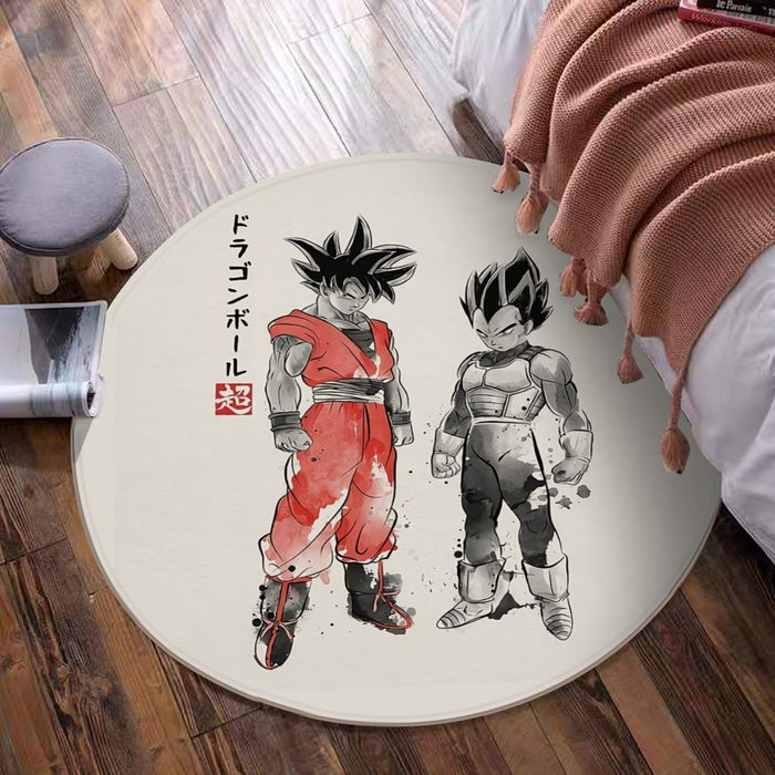 Watercolor Goku And Vegeta Posing Dragon Ball Z Round Mat