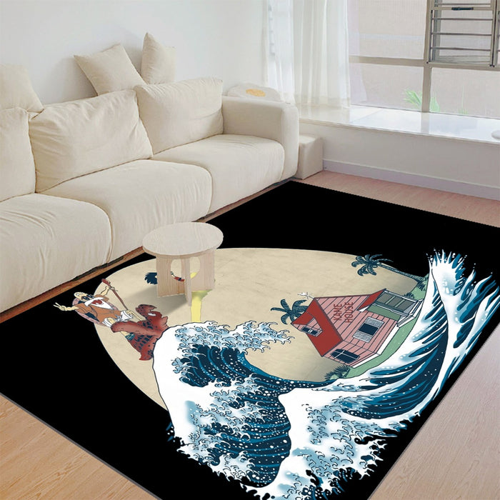 DBZ Kid Goku And Master Roshi Surfing To Kame House Rug