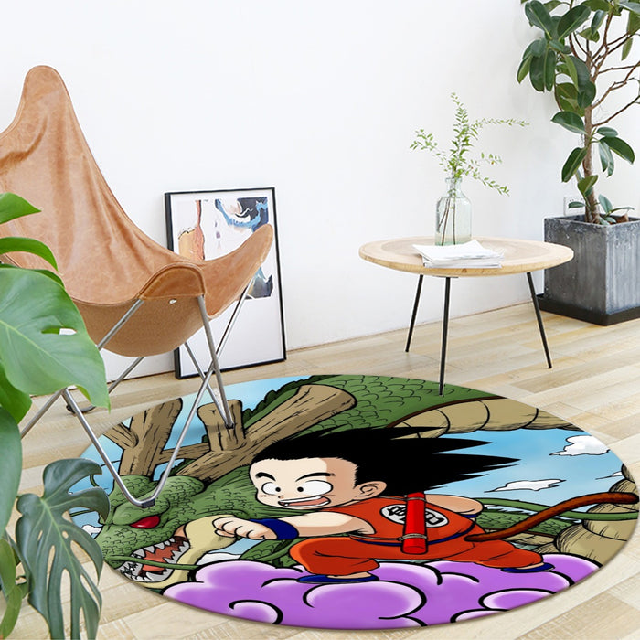 Dragon Ball  Kid Goku Flying With Shenron Round Mat