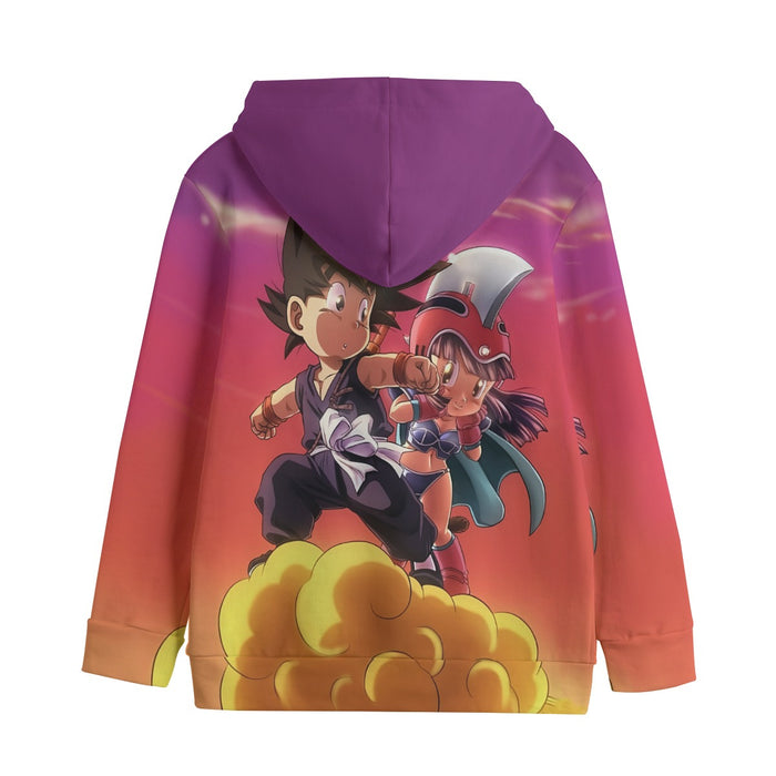 Kid Goku & Chichi Flying on Golden Cloud 3D Kids' Hoodie