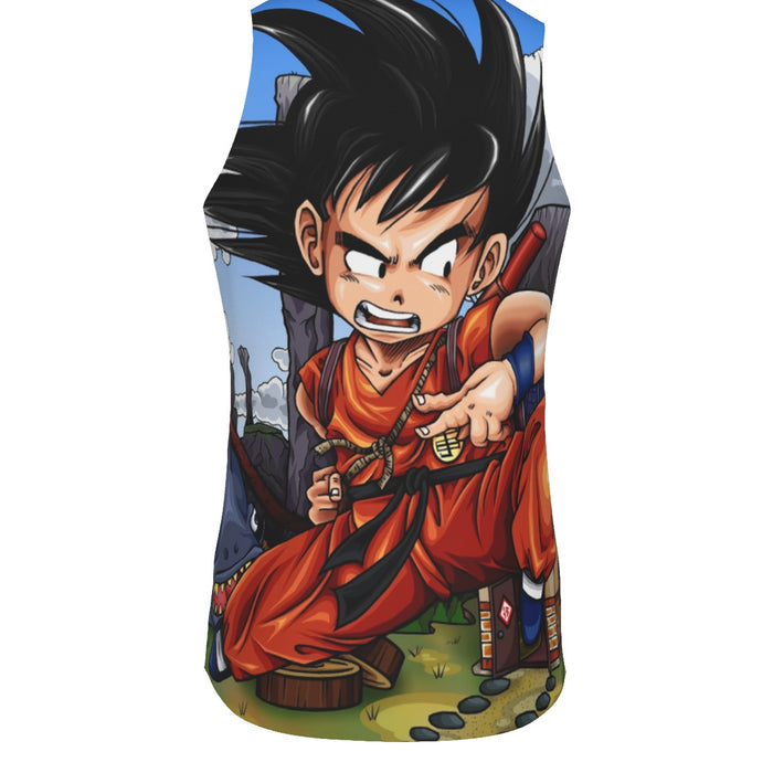 Dragon Ball Anime Angry Kid Goku Sky Clouds Blue 3D Tank Top