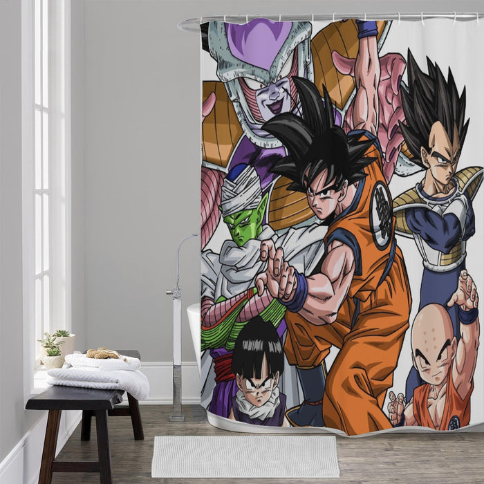 DBZ Goku Fighting Stance Gohan Piccolo Krillin Vegeta Frieza Color Shower Curtain