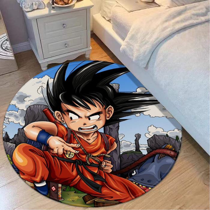 Dragon Ball Anime Angry Kid Goku Sky Clouds Blue 3D Round Mat