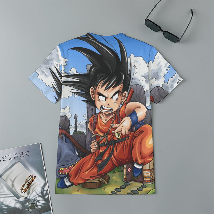 Dragon Ball Anime Angry Kid Goku Sky Clouds Blue 3D Kids T-Shirt