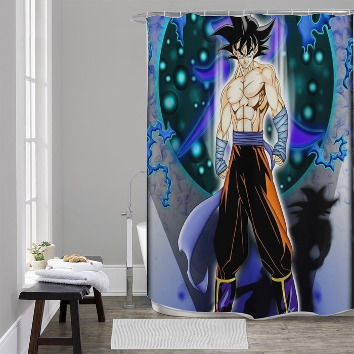 DBZ Goku Muscular Saiyan Vibrant Background Art Style Shower Curtain