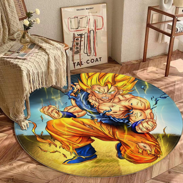 DBZ Goku Super Saiyan Thunder Power Damage Fight Cool Design Round Mat