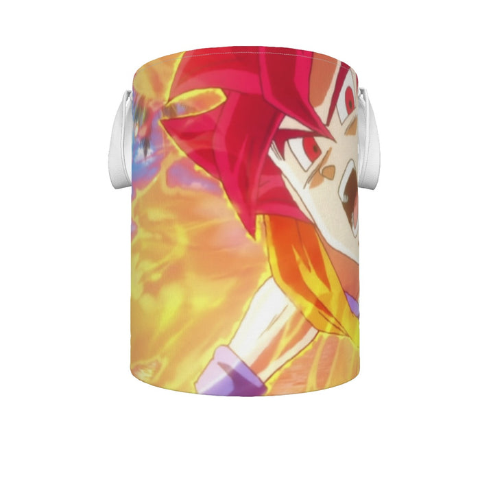 Dragon Ball Goku Super Saiyan Red God Face Portrait Print Laundry Basket