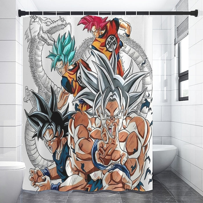 DBS Goku SSJ Transformations White God Blue Red Kaioken Ultra Instinct Shower Curtain