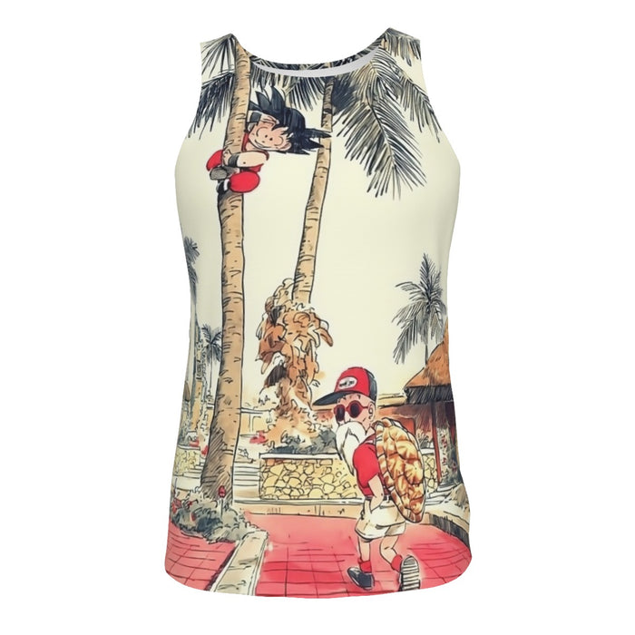 Palm Tree Cute Kid Goku Master Roshi Vintage Beige Tank Top