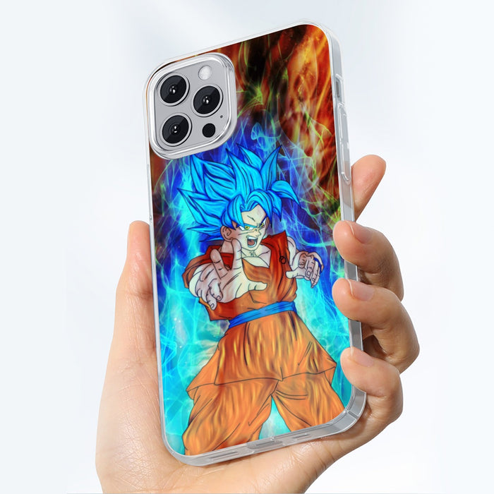 DBZ Goku Super Saiyan God Blue SSGSS Power Aura Fire Theme Design Iphone 14 Case