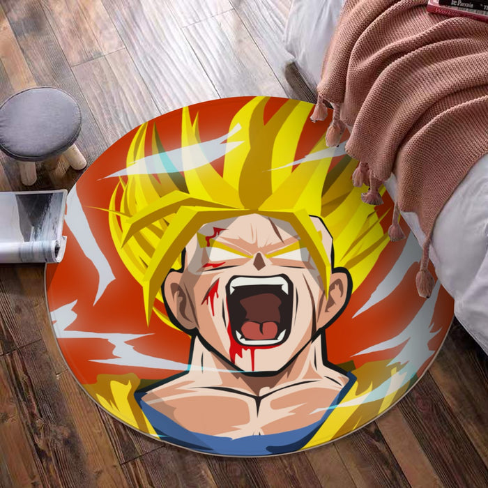 Dragon Ball Goku Super Saiyan Angry Scream Hand Drawing Design Round Mat