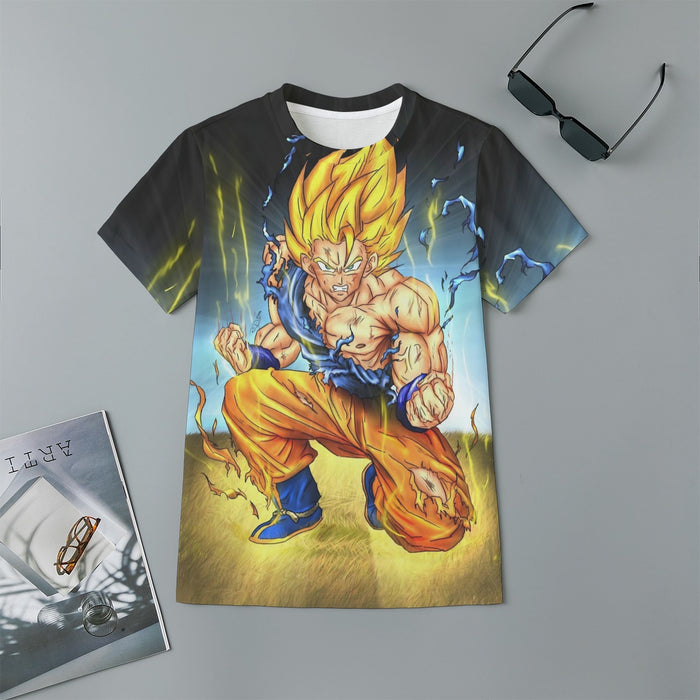 DBZ Goku Super Saiyan Thunder Power Damage Fight Cool Design Kids T-Shirt