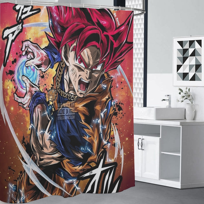 Goku Super Saiyan God Shower Curtain