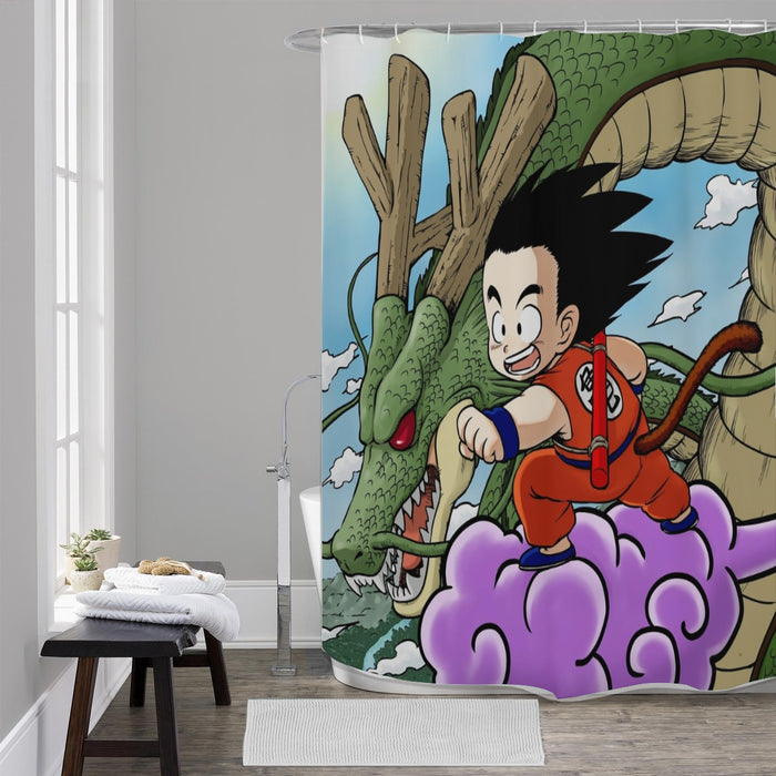 Dragon Ball  Kid Goku Flying With Shenron Shower Curtain