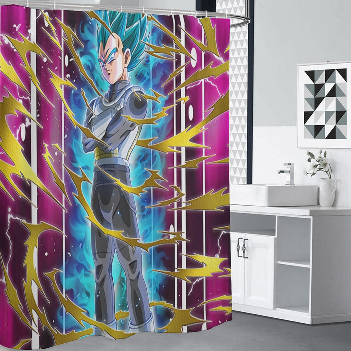 Dragon Ball Vegeta Super Saiyan God Blue SSGSS Aura Power Dope Design Shower Curtain