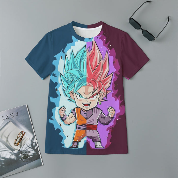 DBZ Goku Zamasu SSGSS God Blue Rose Super Saiyan Chibi Kids T-Shirt