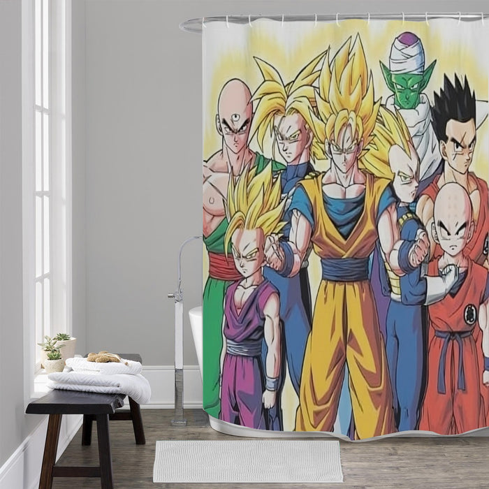 DBZ Goku Vegeta Super Saiyan Krillin Piccolo All Heroes Vibrant Design Shower Curtain