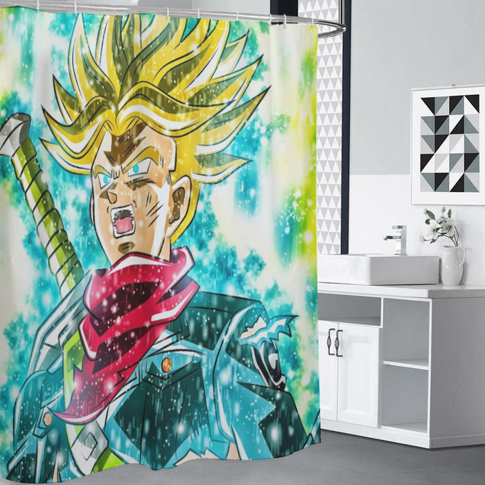 DBZ Trunks Super Saiyan Powerful Battle Ultimate Transformation Design Shower Curtain