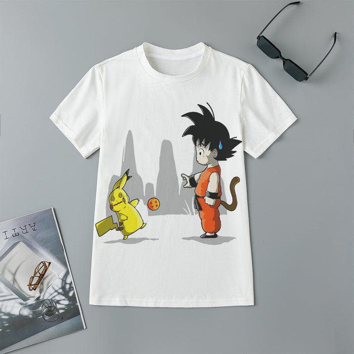 Goku Throwing A Dragon Ball At Pikachu Kids T-Shirt