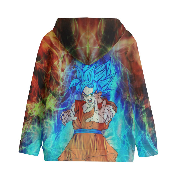 DBZ Goku Super Saiyan God Blue SSGSS Power Aura Fire Theme Design Kids' Hoodie