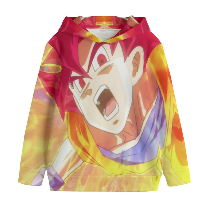 Dragon Ball Goku Super Saiyan Red God Face Portrait Print Kids' Hoodie