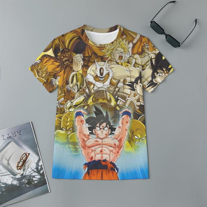 DBZ Goku Spirit Bomb Destroy Villains Cooler Broly Namek Golden Kids T-Shirt