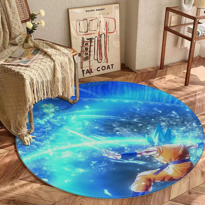 DBZ Goku SSGSS Saiyan God Blue Aura Blasting Streetwear Round Mat