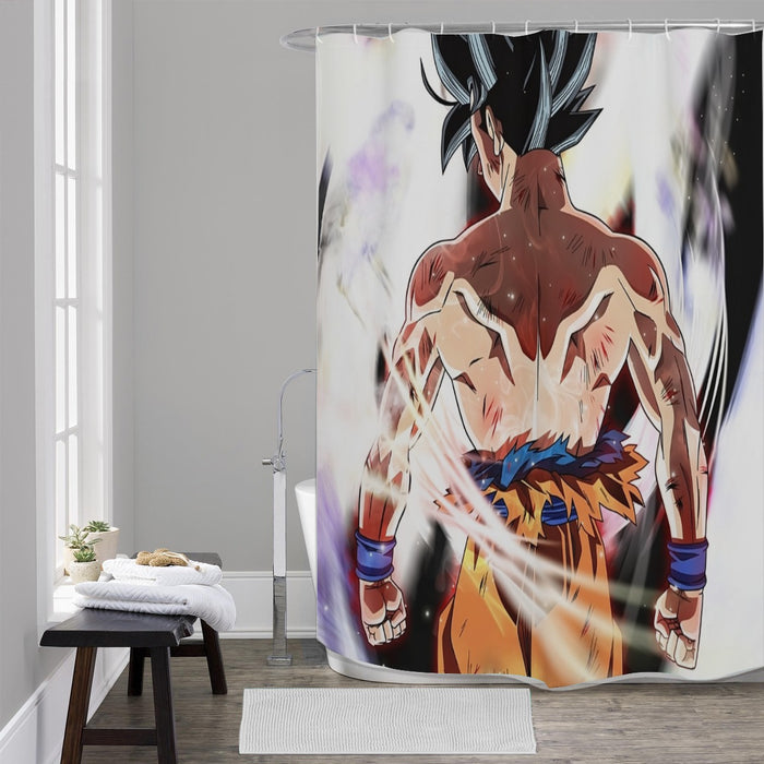 Dragon Ball Goku Damaged Battle Muscular Powerful Aura Shower Curtain