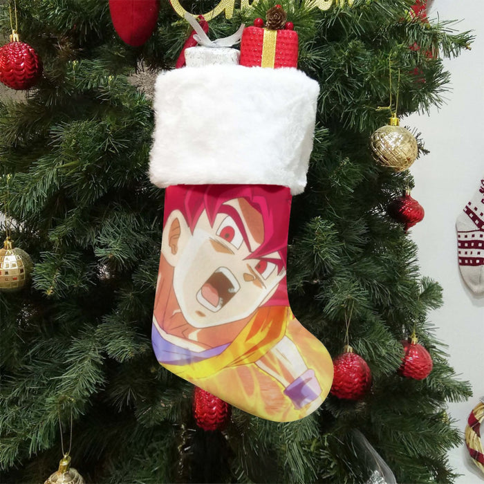 Dragon Ball Goku Super Saiyan Red God Face Portrait Print Christmas Socks