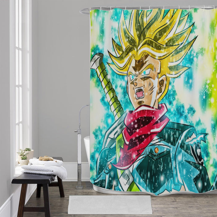 DBZ Trunks Super Saiyan Powerful Battle Ultimate Transformation Design Shower Curtain