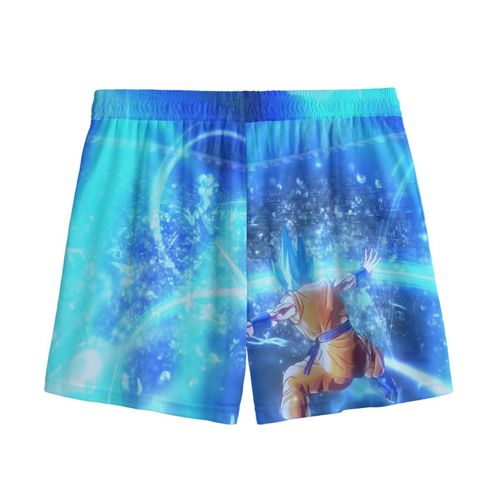 DBZ Goku SSGSS Saiyan God Blue Aura Blasting Streetwear Mesh Shorts