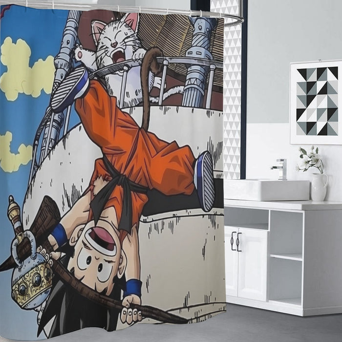 The Naughty Kid Goku and Korin Wise Cat Dragonball Shower Curtain