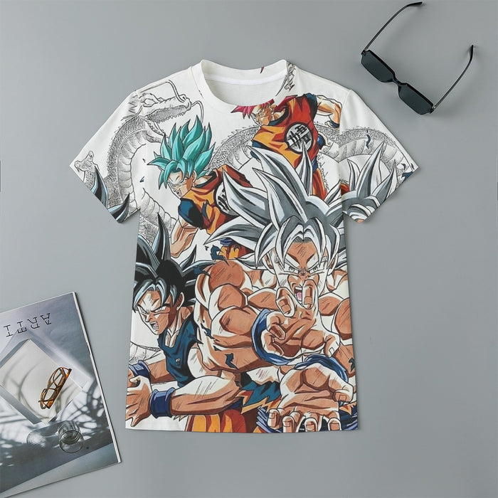DBS Goku SSJ Transformations White God Blue Red Kaioken Ultra Instinct Kids T-Shirt