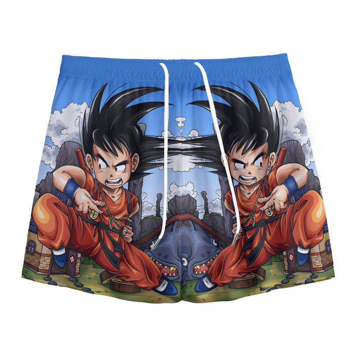 Dragon Ball Anime Angry Kid Goku Sky Clouds Blue 3D Mesh Shorts