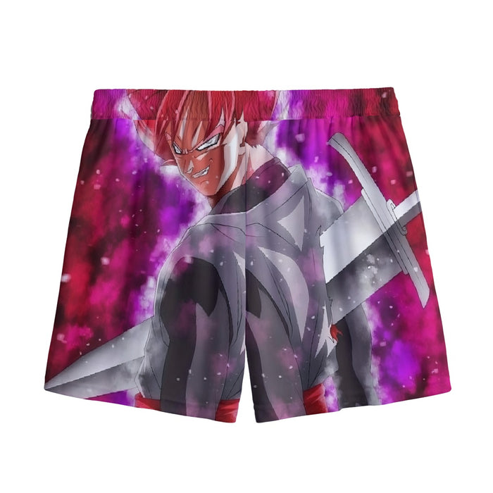 Dragon Ball Super Black Goku Rose Impaled Trunks Sword Mesh Shorts