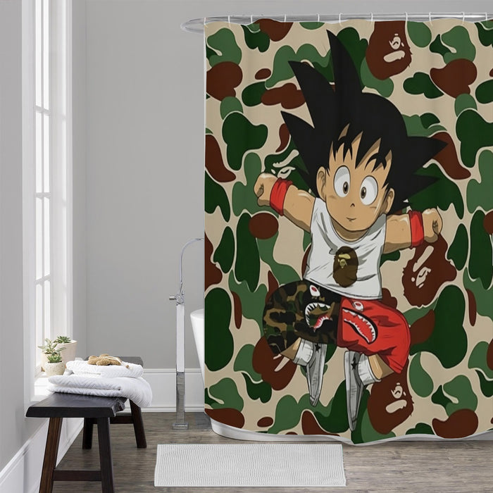 Dragon Ball Shirt Jumping Kid Goku Camouflage Shower Curtain