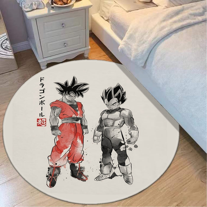 Watercolor Goku And Vegeta Posing Dragon Ball Z Round Mat