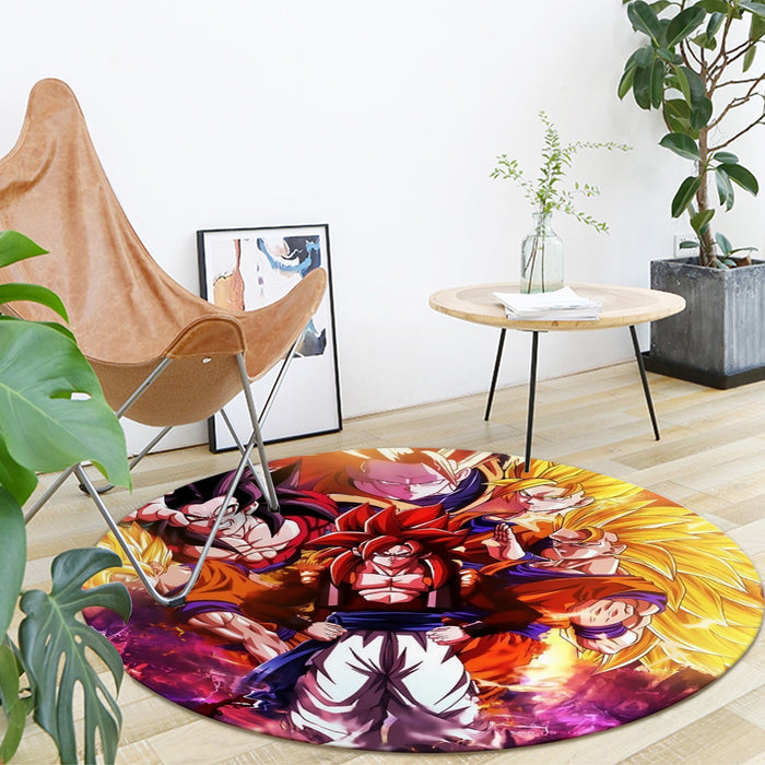 DBZ Gogeta Goku Vegeta Super Saiyan Powerful Lightning Thunder Design Round Mat