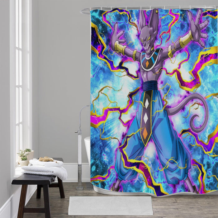 Dragon Ball Super Beerus Destruction God Egyptian Cat Vibrant Design Shower Curtain