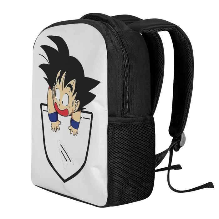 Smiling Goku On Pocket Of Dragon Ball Z Backpack