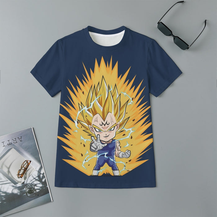 DBZ Majin Vegeta Super Saiyan Prince Power Aura Chibi Sketch Kids T-Shirt