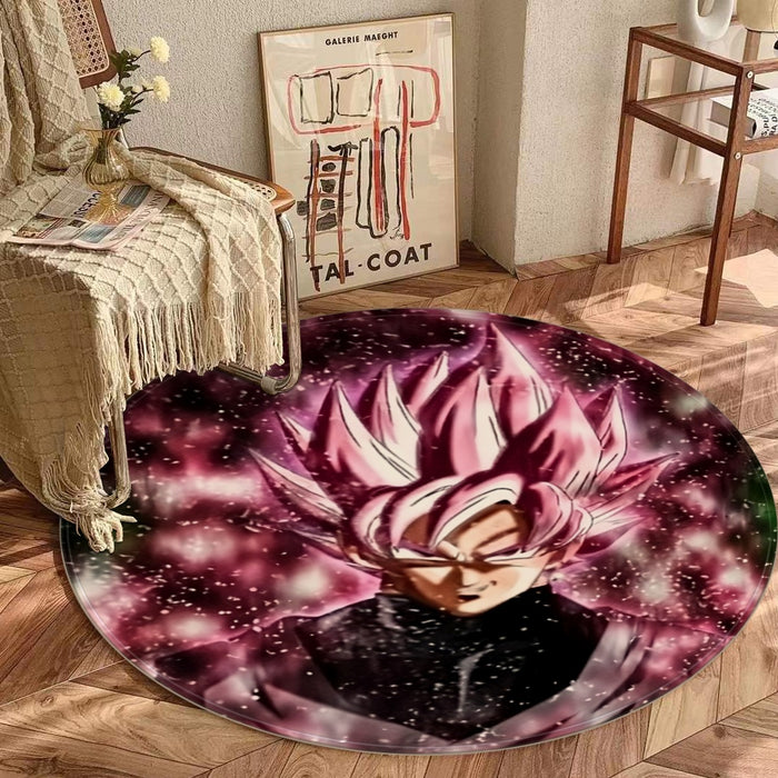 Dragon Ball Z Super Saiyan Goku Black Rose Pink Round Mat