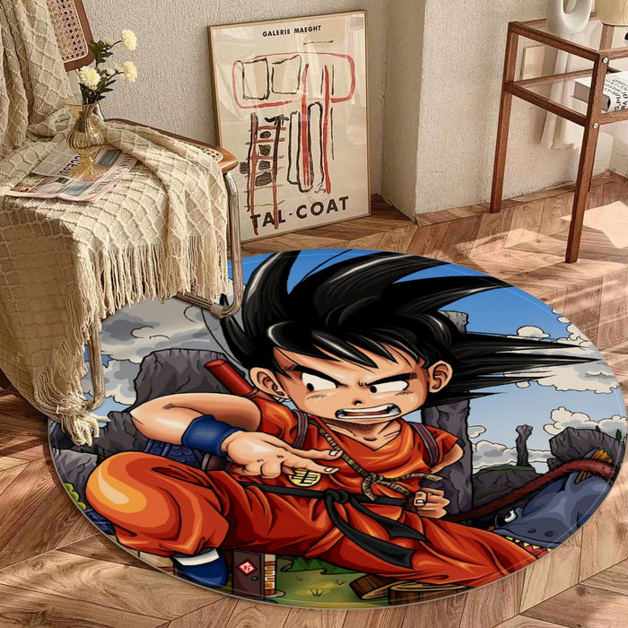 Dragon Ball Anime Angry Kid Goku Sky Clouds Blue 3D Round Mat