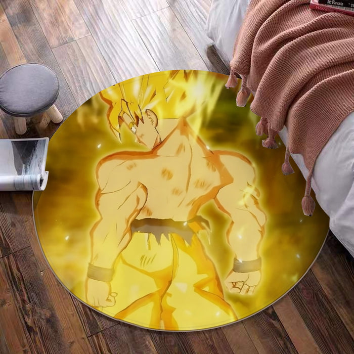 Dragon Ball Goku Super Saiyan Battle Posture Aura Style Round Mat