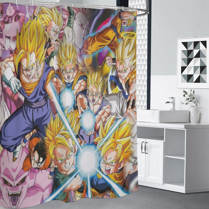 DBZ Goku Gohan Goten Super Saiyan Kamehameha Color Design Shower Curtain