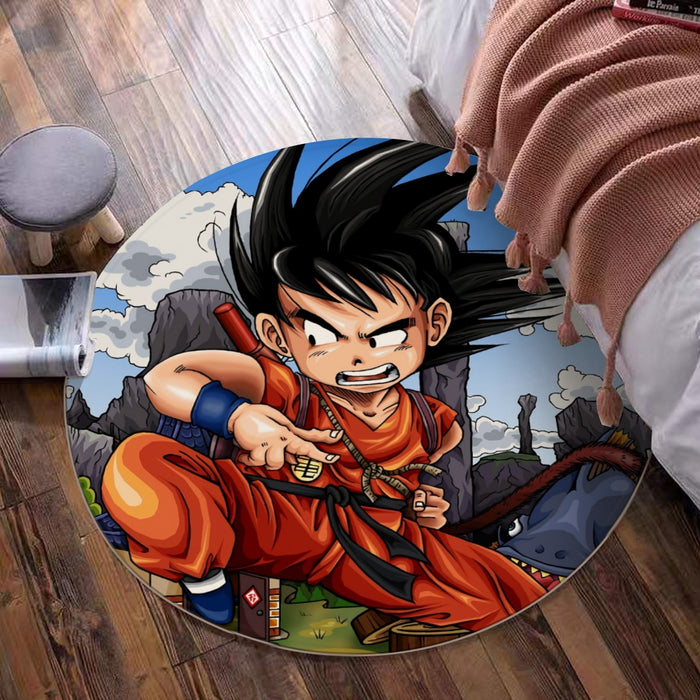 Dragon Ball Anime Angry Kid Goku Sky Clouds Blue 3D Round Mat