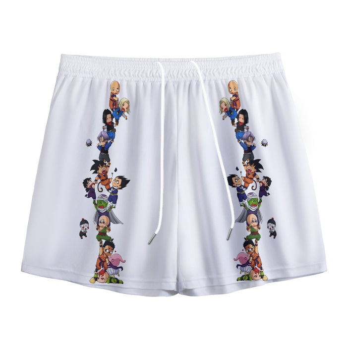 Dragon Ball Z Cute Adorable Chibi DBZ Characters White Mesh Shorts