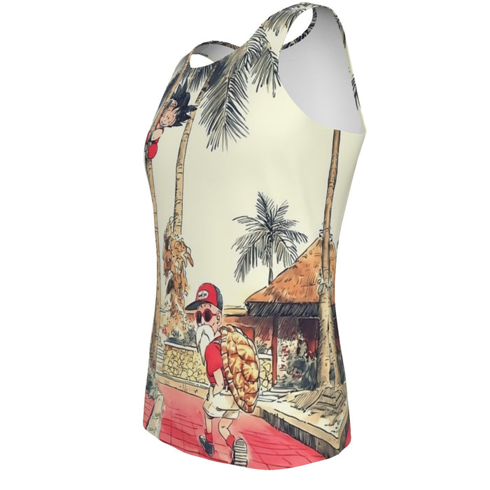 Palm Tree Cute Kid Goku Master Roshi Vintage Beige Tank Top